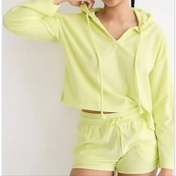J. Crew Yellow Towel Terry Soft Shorts & Hoddie Sz L - Picture 1 of 5